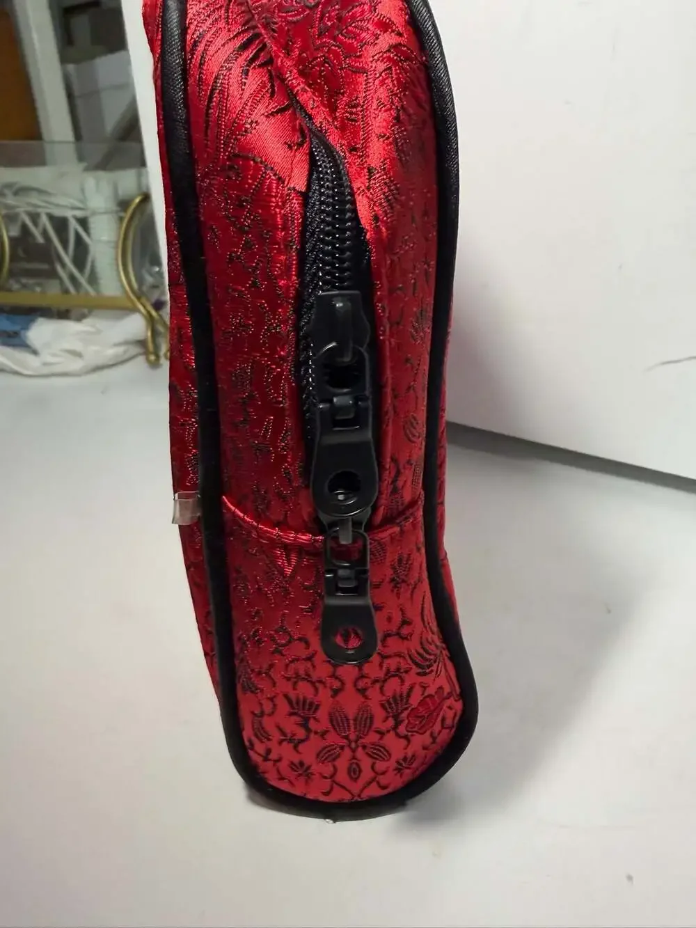 Modella Red Floral Brocade Cosmetic Makeup Bag Set